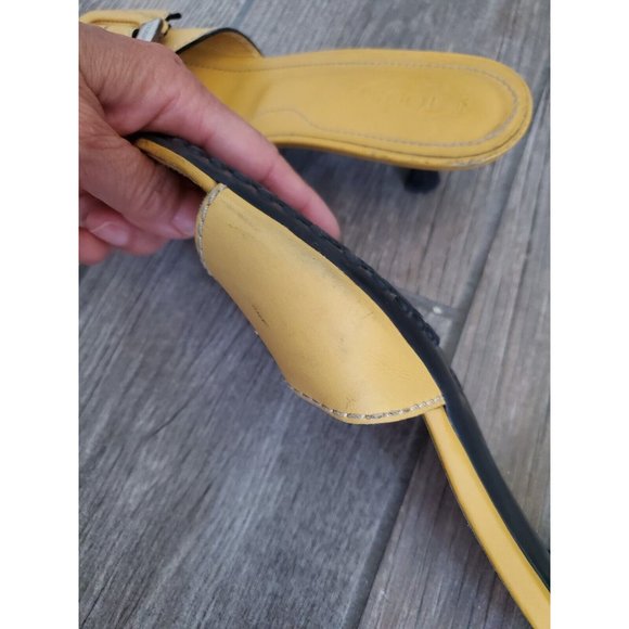 Tod's Yellow Leather Kitten Heel Sandals In Size 36. Clean Outer Sole - Picture 6 of 9